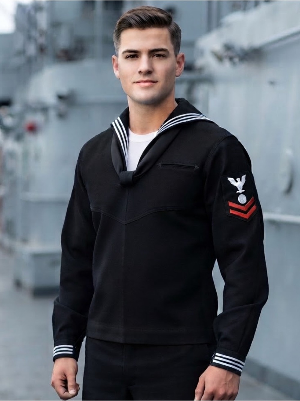 Authentic US Navy Blue Wool Sailor Dress Jumper Uniform Top Size 44L Sidran Inc